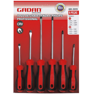 JOGO DE CHAVES FENDA/PHILIPS C/ 6 PEÇAS - GADAN