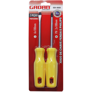JOGO DE CHAVES FENDA/PHILIPS C/ 2 PEÇAS - GADAN