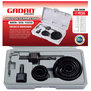 JOGO DE SERRA COPOS COM 11 PEÇAS NA MALETA - GADAN