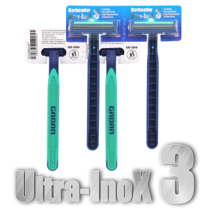 BARBEADOR ULTRA INOX 3 - 3 LÂMINAS CABO EMBORRACHADO CARTELA C/ 24 PCS - GADAN
