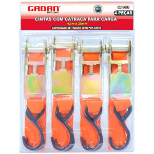 KIT COM 4 UN. CINTA COM CATRACA PARA CARGA 4,5M X 25MM  60KG - GADAN